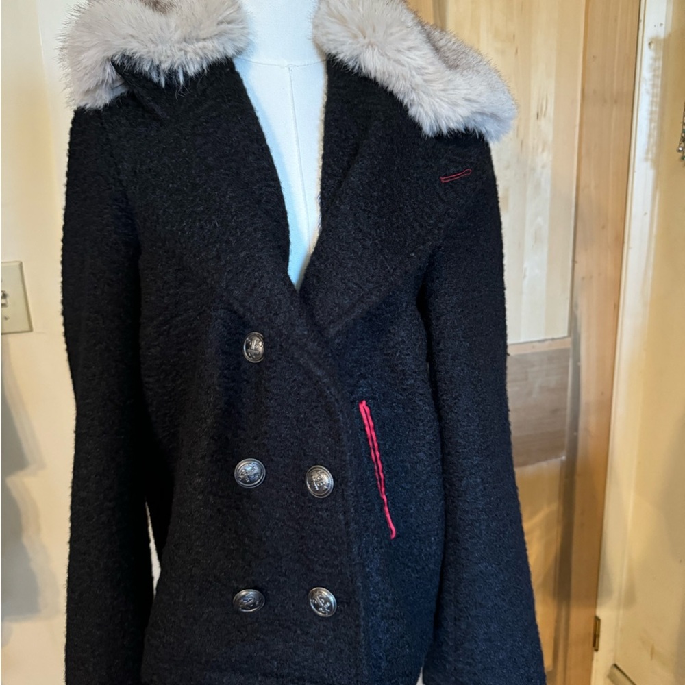 Sundance Black Faux Fur Trim Jacket - Womens L NWOT